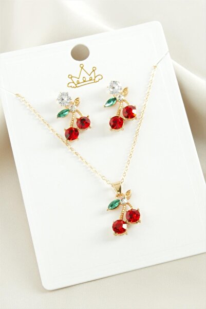 Ardente Maison Nrzsnt Cherry Zircon Stone (124342) Set Necklace-Red
