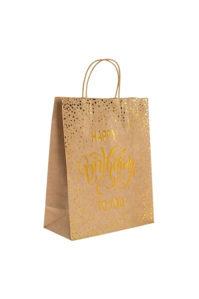 OEM Крафтова подаръчна торбичка със златно фолио, щампа "Честит рожден ден" 2...