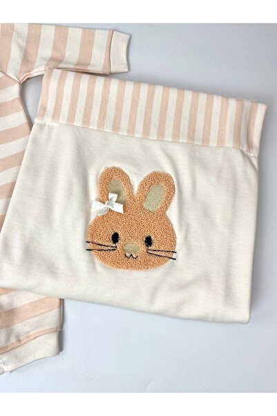 bebekyol Rabbit Süzene Embroidered Newborn Blanket Jumpsuit Set