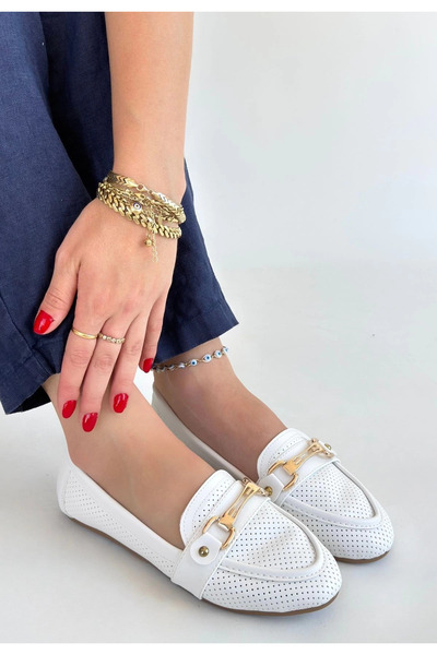 ZENGEZUR MALL Lvsqvr Rain White Leather Ballerina Shoes (231514) (Size: 37)