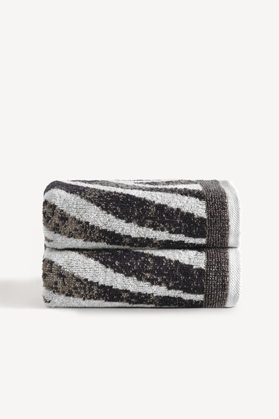 Cherx طقم مناشف يد من قطعتين مصبوغة بخيوط بلوما، لون حجري، مقاس 50×90