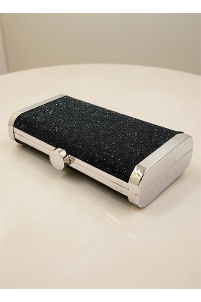 Biçanta Black Full Crystal Stone and Metal Frame and Evening Dress Bag Wedding Engagement Graduation