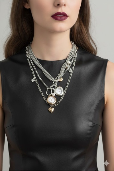 Dorvina Otantik Gümüş Renk Kadın Pirinç Kolye Kombini Kararmaz | Şık ve Dayan...