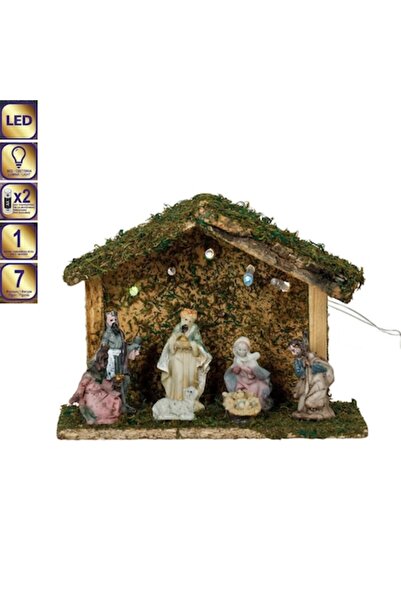 OEM Διακοσμητική χριστουγεννιάτικη φάτνη, 7 φιγούρες, 5 λαμπτήρες LED, πολύχρ...