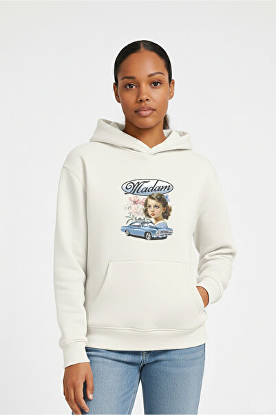 LORVEX قصة فضفاضة سويت شيرت نسائي بغطاء رأس قطن 100% مادام مطبوع