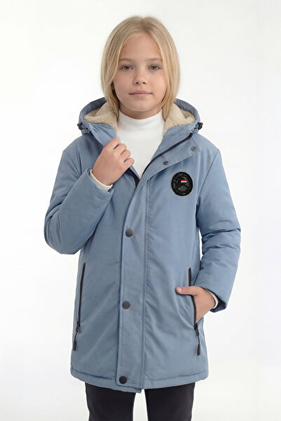 D1fference Kız Çocuk Mavi Kapüşonlu İçi Kürklü Elyaflı Su Ve Rüzgar Geçirmez ...