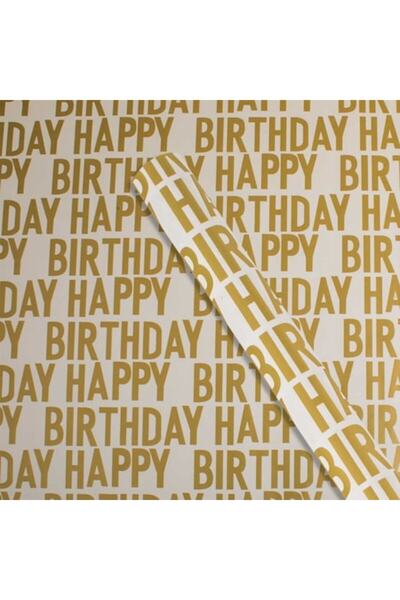 OEM White and gold 'Happy Birthday' wrapping paper 200x70cm