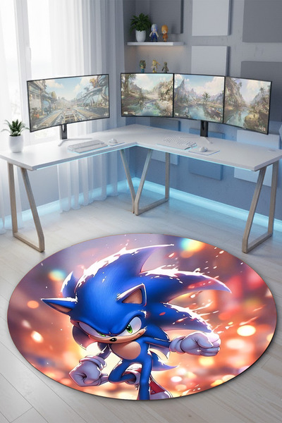 Reyhani Sonic Desenli Kaymaz Taban Makinede Yıkanabilir Çocuk Gamıng Halısı Y...