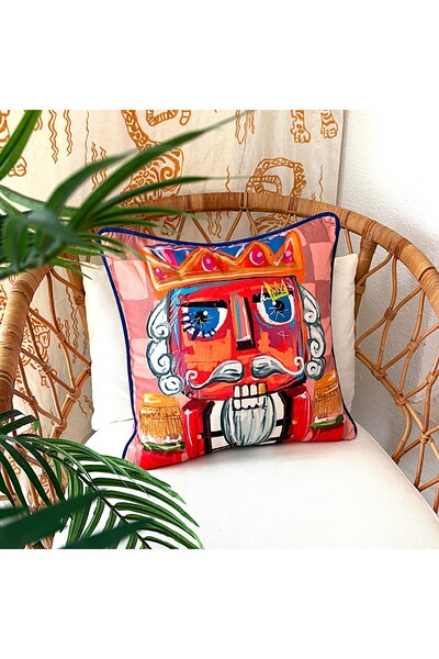 ge living Nutcracker Patterned Velvet Pillowcase – 50X50 cm – Colorful New Year Design