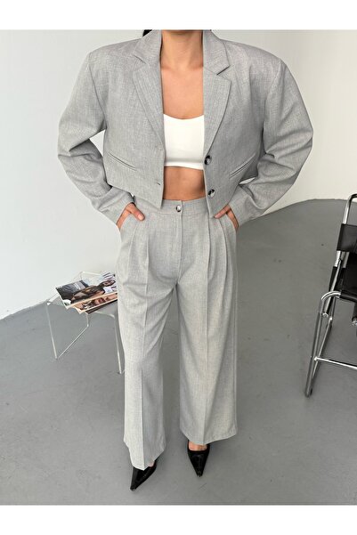 LB Laluna Butik Women's Crop Blazer Jacket and Palazzo Pants Sets