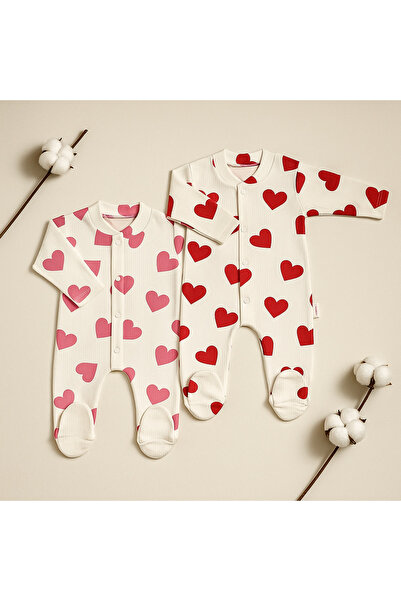 almini New Season 2-Piece Red and Pink Heart Booties Jumpsuit