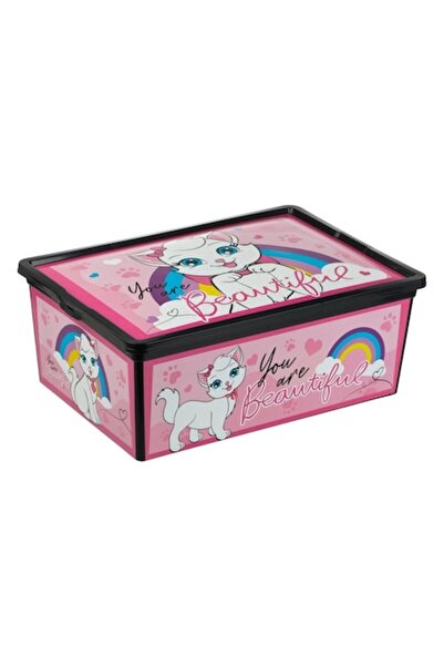 OEM Storage Box with Lid & Pink Cat Design for Toys 37x26x14cm - 10L