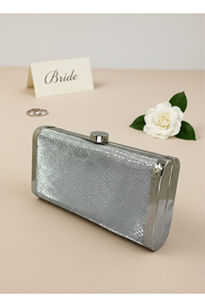 Biçanta Silver Gray Lame Complete Metal Frame Evening Dress Bag Wedding Engagement Graduation