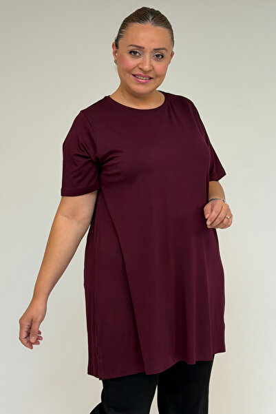 Eslina 58507 Plus Size Collar Piped T-Shirt in Combed Cotton - Claret Red