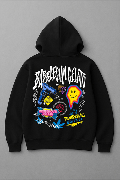 LORVEX بغطاء رأس سويت شيرت قصة فضفاضة للجنسين 100% قطن جيلاتو مطبوع