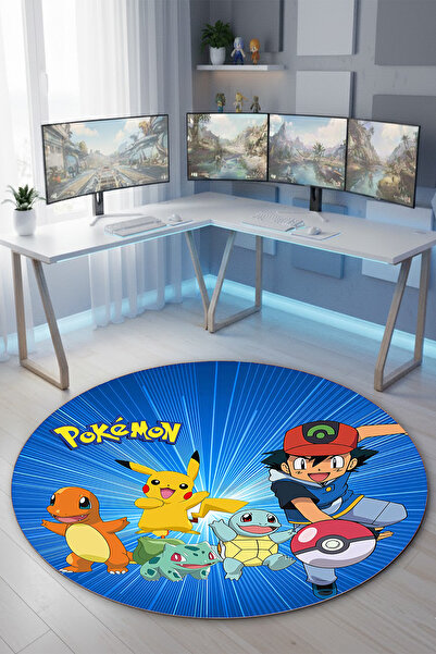 Reyhani Pokemon-2 Desenli Kaymaz Taban Makinede Yıkanabilir Çocuk Gamıng Halı...