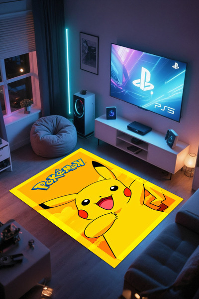 Reyhani PİKACHU-03 Desenli Kaymaz Taban Makinede Yıkanabilir Çocuk Gamıng Hal...