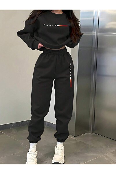 EYAX MODA Τυπωμένο unisex φούτερ με φαρδιά γραμμή και λαιμόκοψη ποδηλάτου / Φ...