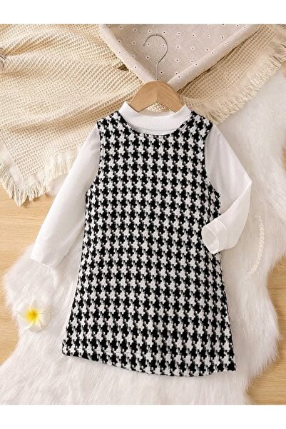 shop Rochie țesută în carouri, combinație din 2 piese