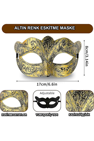 AyrStore Altın Renk Eskitme Maskeli Balo Maskesi – Venedik Tarzı Parti Maskesi