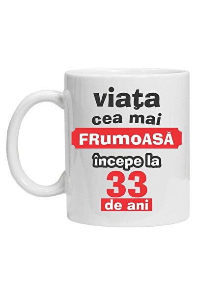 CRD PRINT Personalized mug "Beautiful life begins at...", 33 years, CRD PRINT, 330ml, white