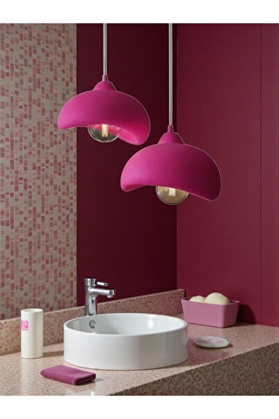 Dropcek eticaret İkili Pembe Beton Görünümlü Modern Sarkıt Avize, Vegan, Toz Tutmayan Salon, Oturma odası