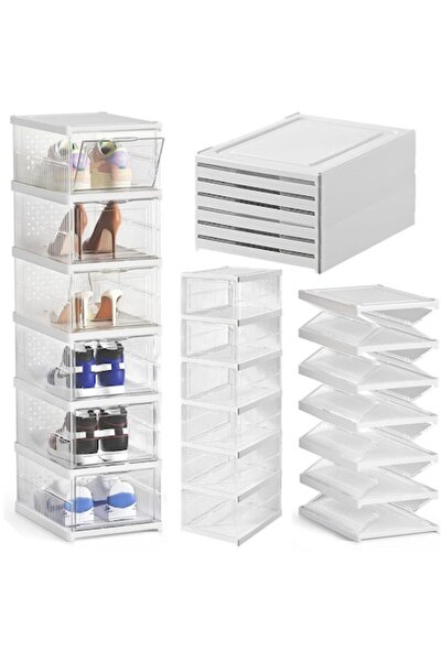 OEM Raft pantofi 6 niveluri, organizator modular transparent, usor de asamblat, Alb, 26x35x105 cm