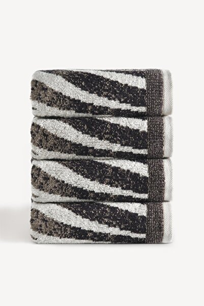 Cherx طقم مناشف يد مكون من 4 قطع مصبوغة بخيوط بلوما، لون حجري، مقاس 50×90