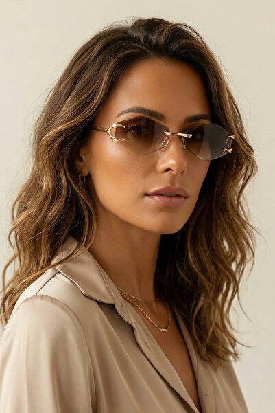 Kapin Auroven Çerçevesiz Pençe Detaylı Metal Tasarım Kadın Güneş Gözlüğü - Ka...