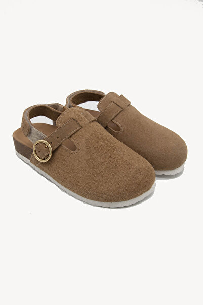 Beybium Genuine Suede Leather Cork Sole Children's Sabo Sandals Mink