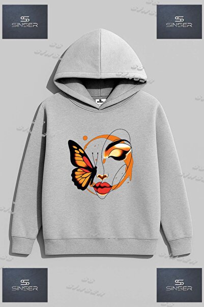 SS SİNSER Φούτερ Unisex με στάμπα  "KELEBEK GIRL ON FACE "
