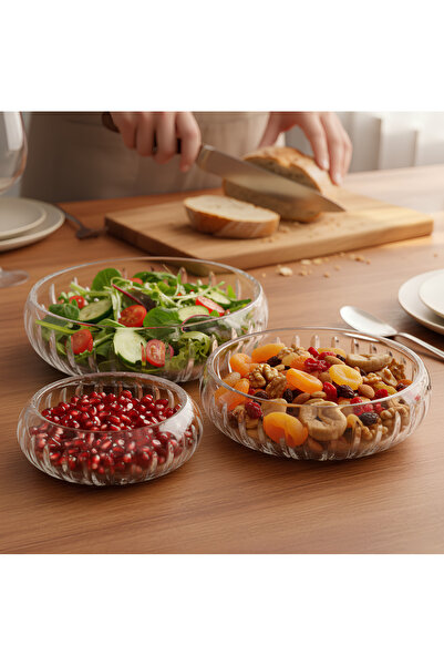 AKDEN STORE Cutting Decor 3-Piece Presentation Bowl, Appetizer Presentation, Salad Bowl