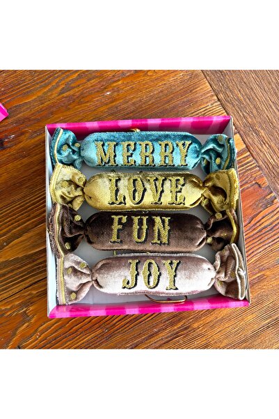 ge living Velvet Christmas Tree Ornaments Set – Merry Love Fun Joy – 4-Piece Decorative Christmas Ornaments