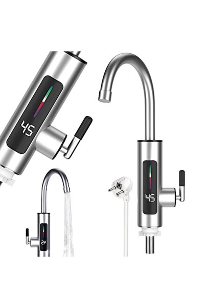 Flower Baterie încălzitoare electrică instantanee de apă, Flower, 3000W, LCD, aluminiu periat, montare pe chiuvetă