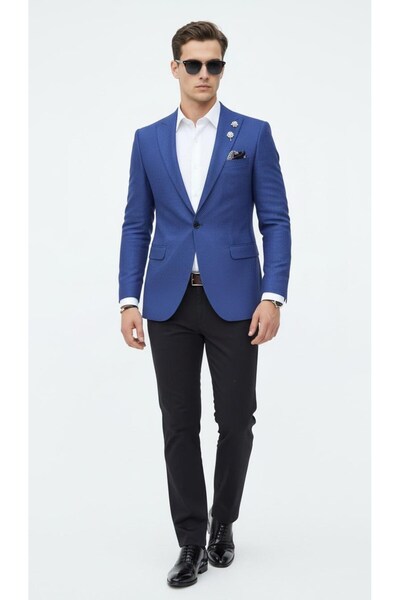 Plus Scorpion Чоловічий блейзер зі струнким кроєм із тканини з чоловічою фактурою – елегантний сучасний крій з одним ґудзиком