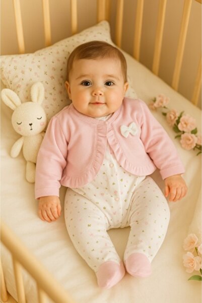 Superbaby Salopeta Bebelusa Roz – Model Floral, Moale si Confortabila, cu Bol...