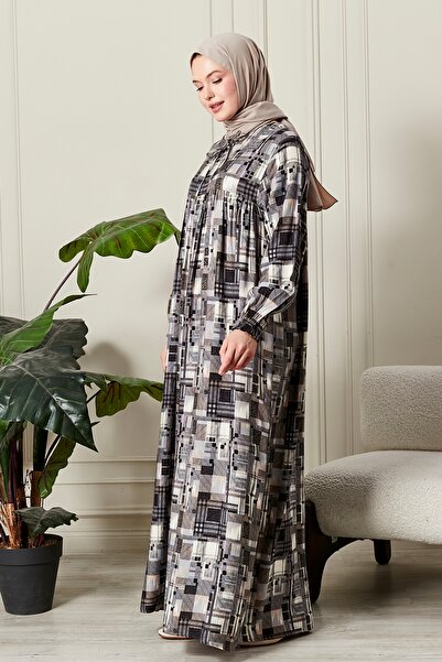 fistan Χειμερινό χοντρό ύφασμα από απλό ρόμπα, καρό απλό ύφασμα Tessetür, Φόρεμα για τη μητέρα, Φόρεμα προσευχής