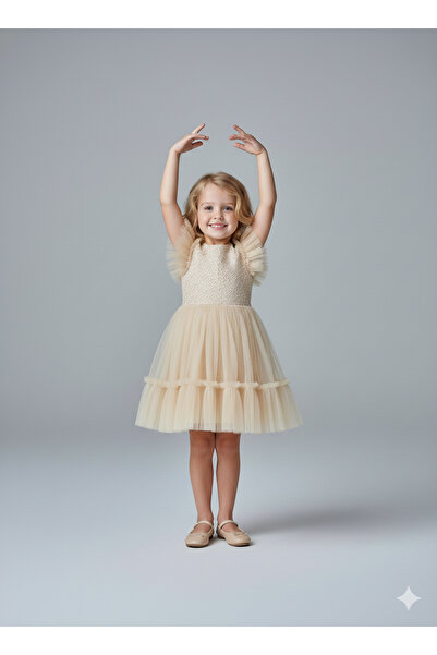 Şenkız Rochie pentru fetiță cu mâneci cu volane Trend Girl SHNK