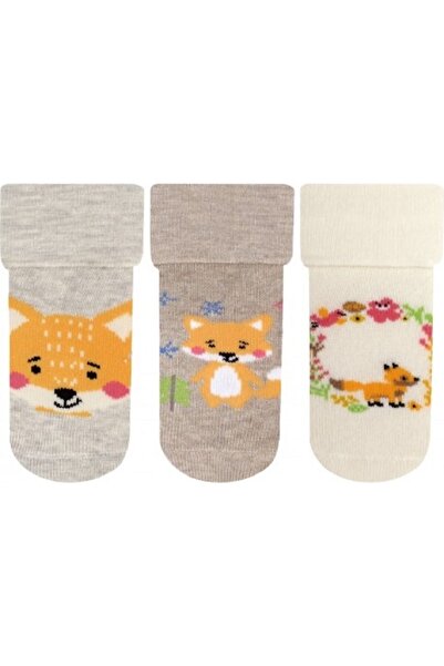 SEMOOR 3'lü Tilki Desenli Havlu Taban Altı Kaydırmaz Kız Bebek Çorabı