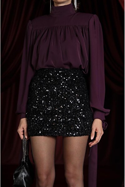 Havoş Black Hazze Sequin Mini Skirt