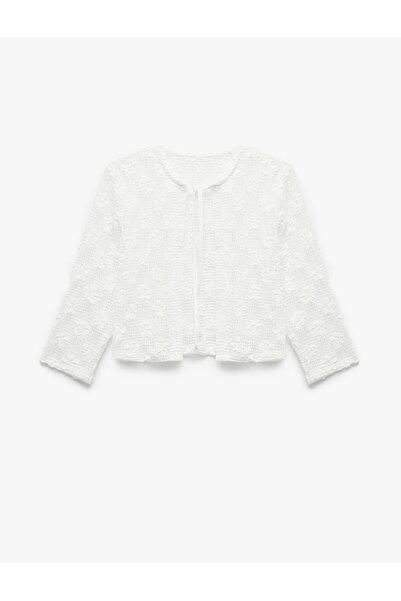 Koton Sheer Tie Neck 3/4 Sleeve Lace Floral Crop Blouse