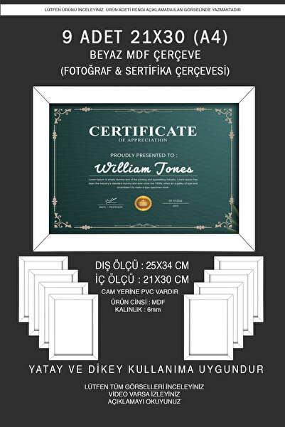 Me you 9 Pieces 21X30 Frame - Mdf Frame - Photo Frame - A4 Diploma Frame - Ce...