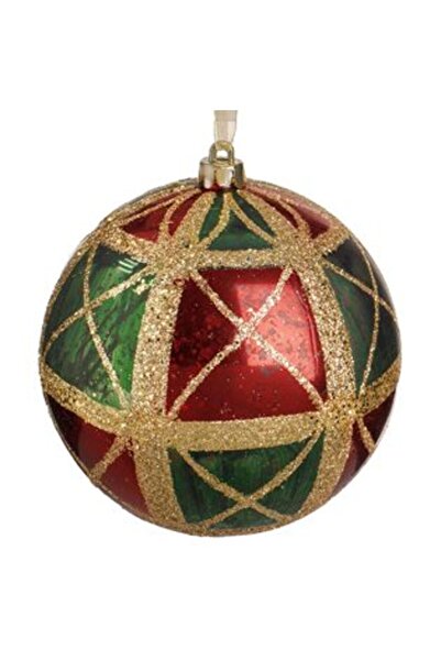 IRO Christmas Tree Ornament - Red and Green Bauble with Gold Glitter Ø12 cm