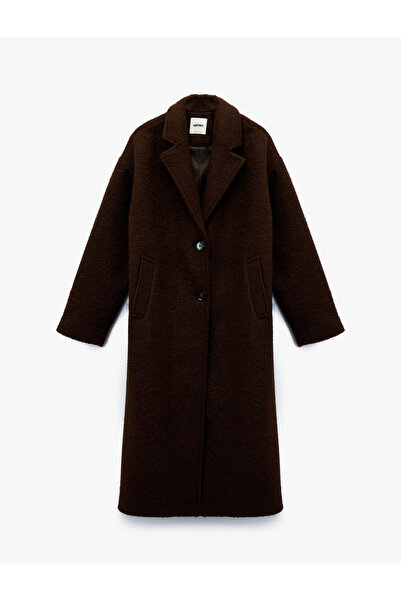 Koton X Melis Ağazat - Long Sleeve Buttoned Pocket Boucle Coat