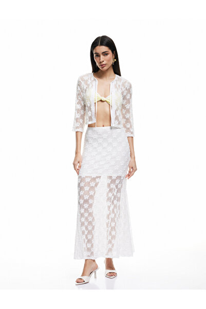 Koton Sheer Tie Neck 3/4 Sleeve Lace Floral Crop Blouse