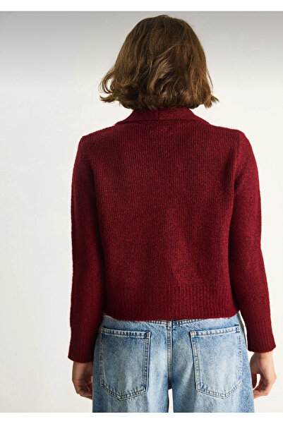 LUSHİGO Women's Polo Neck Buttoned Soft Textured Knitwear Lus Cardigan 5710