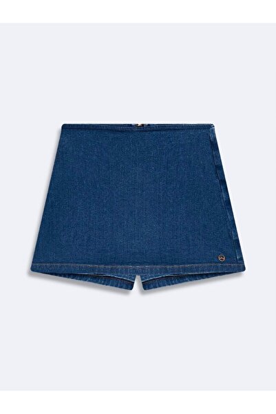 Ltb Lıvıya Basic Blue Jean Shorts Skirt with Zipper on the Back