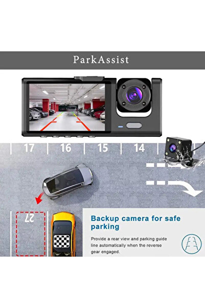 OEM Triple FullHD car camera, 3 cameras-front/rear/interior, 2'' screen, G Sensor JRH