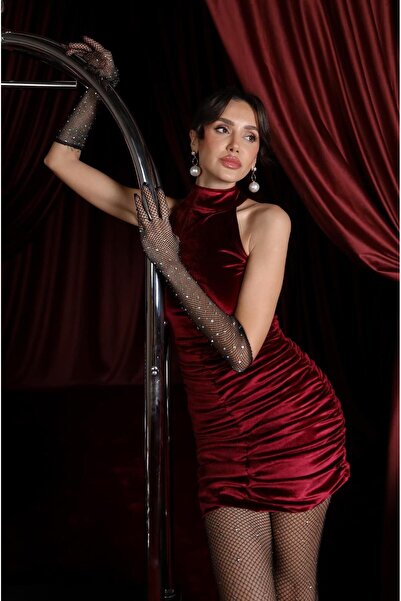 Havoş Rochie din catifea cu decolteu halter burgundy