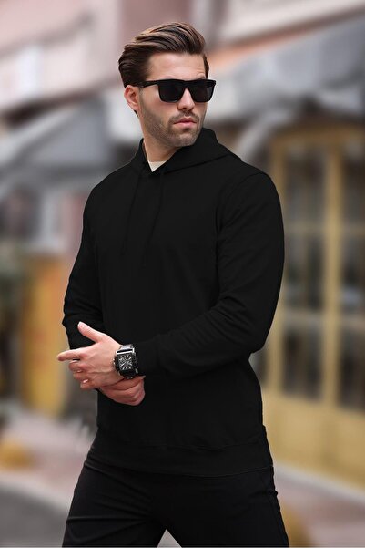 Madmext Black Hooded Men's Sweatshirt 7069